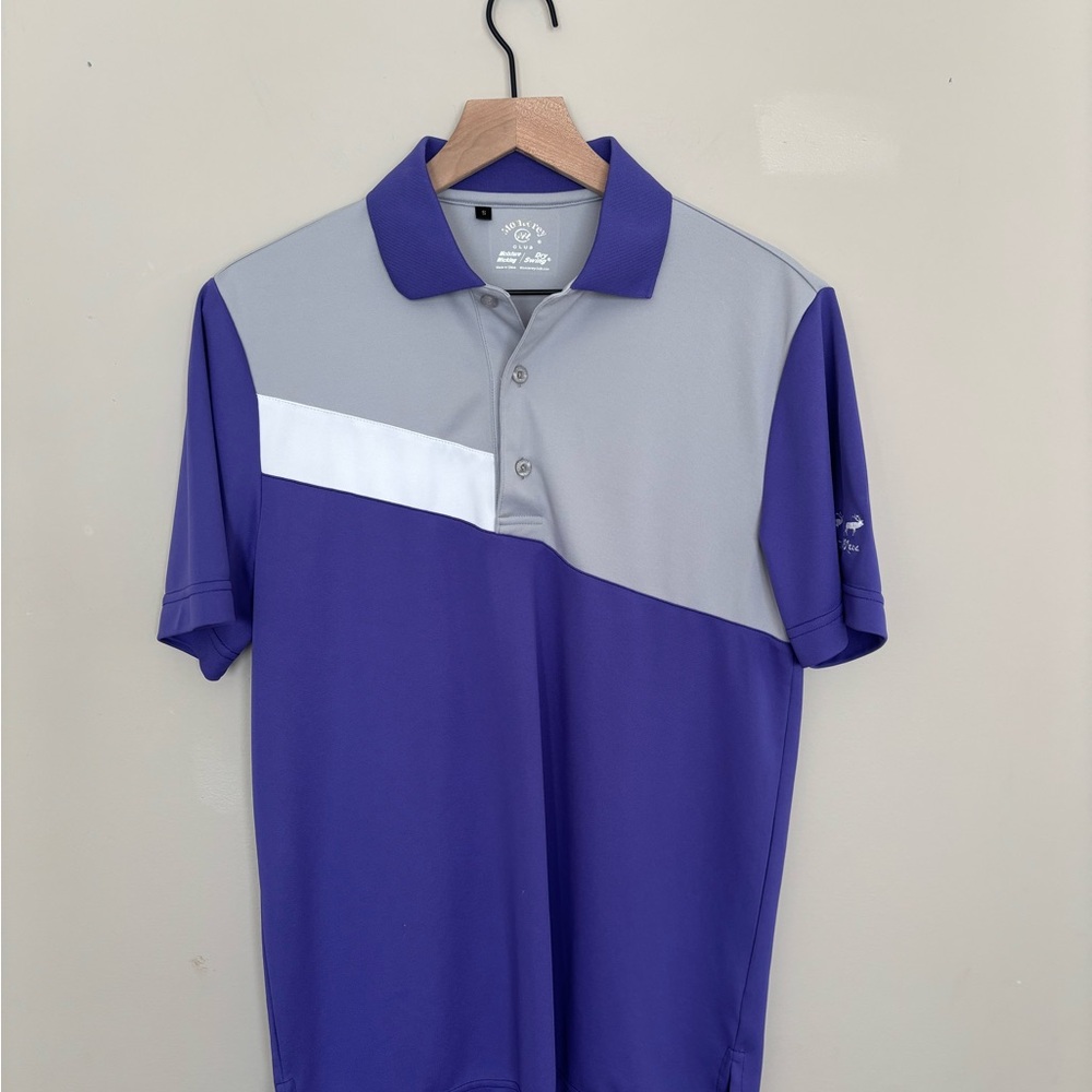 Men's Golf Polo Battlement Mesa Golf Club Colorado Purple and Gray Colorblock